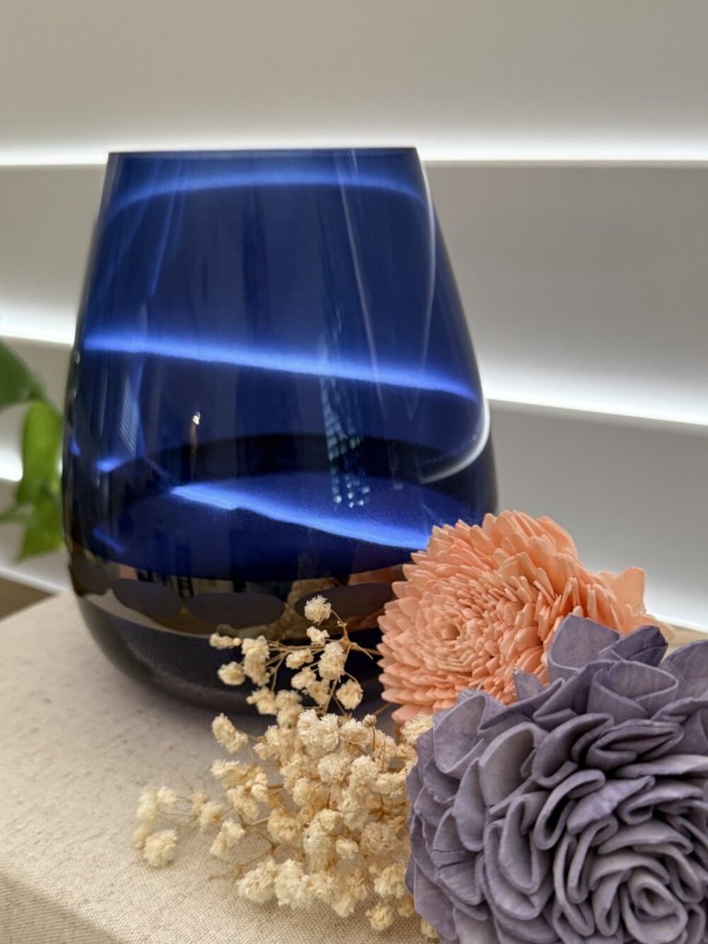 VTG Blue Teardrop FTD Silver Etched Band MCM Vase